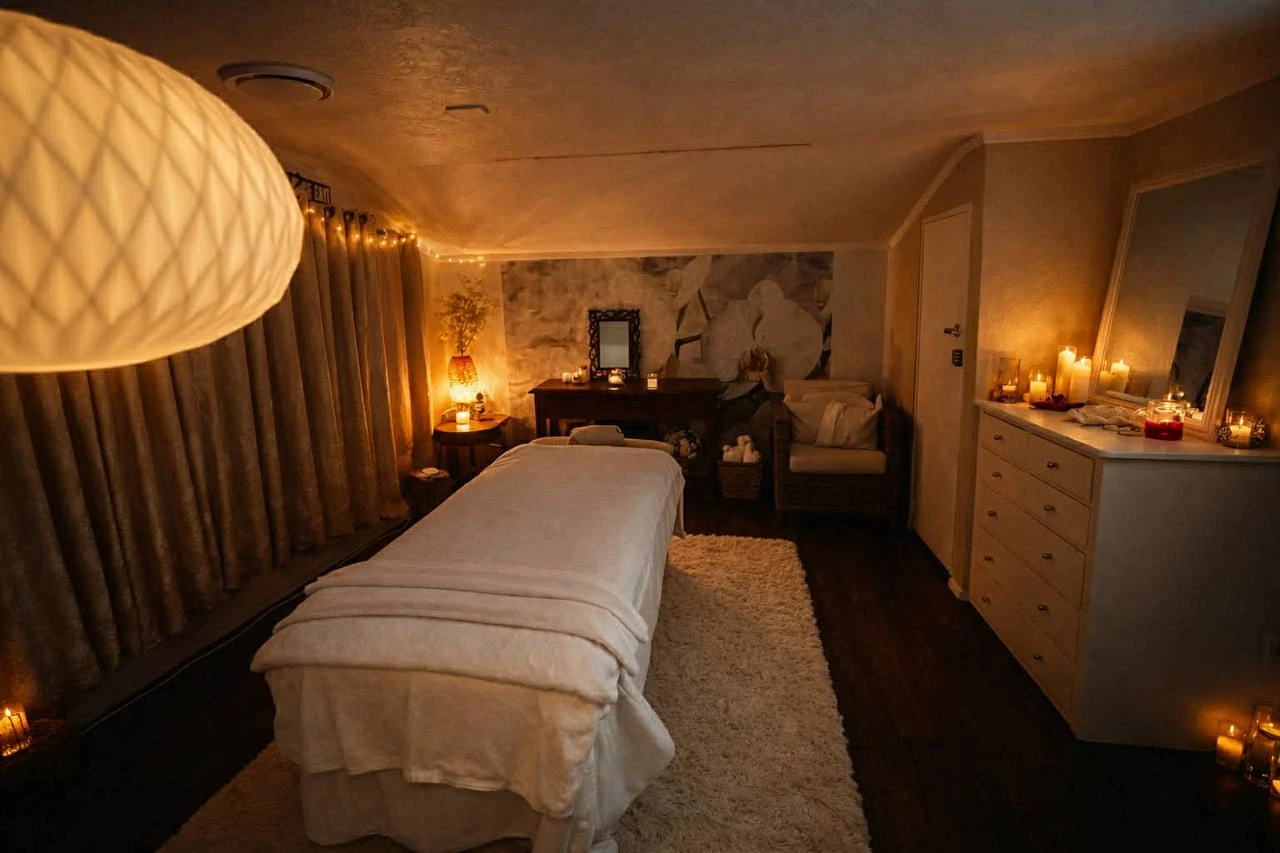 Warmly lit treatment room at Senses in Richmond