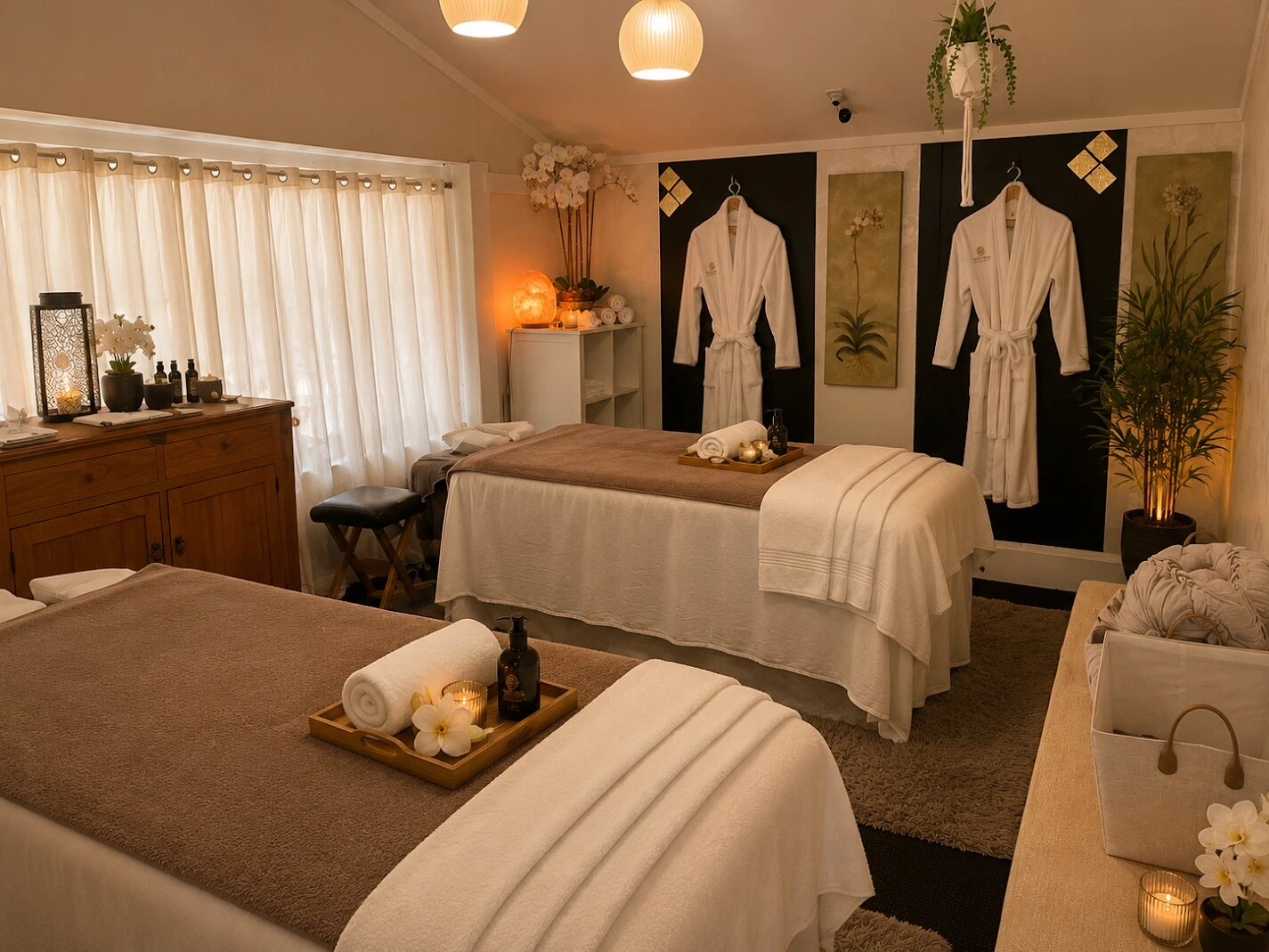 Twin treatment room prepared for massage at Senses in Richmond